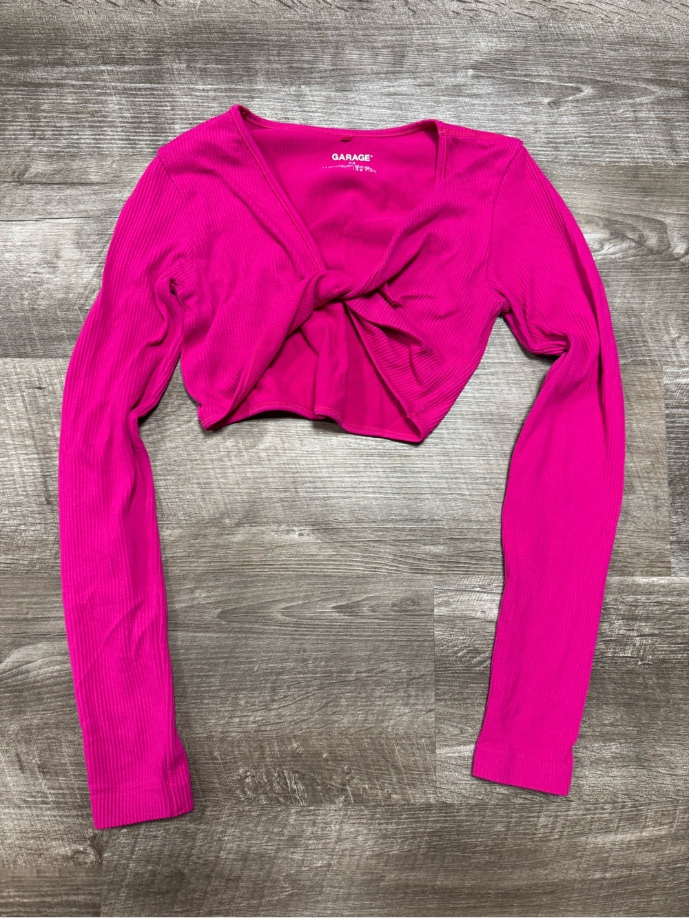 Garage Pink Ribbed Long Sleeve Crop Top Size Small